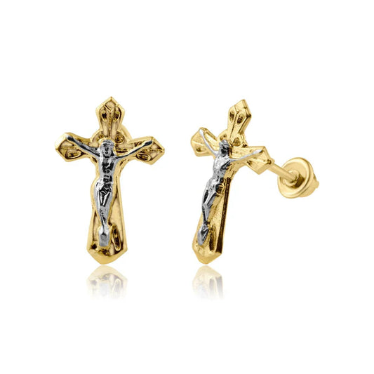 14 Karat Yellow Gold Cross Screw Back Earring