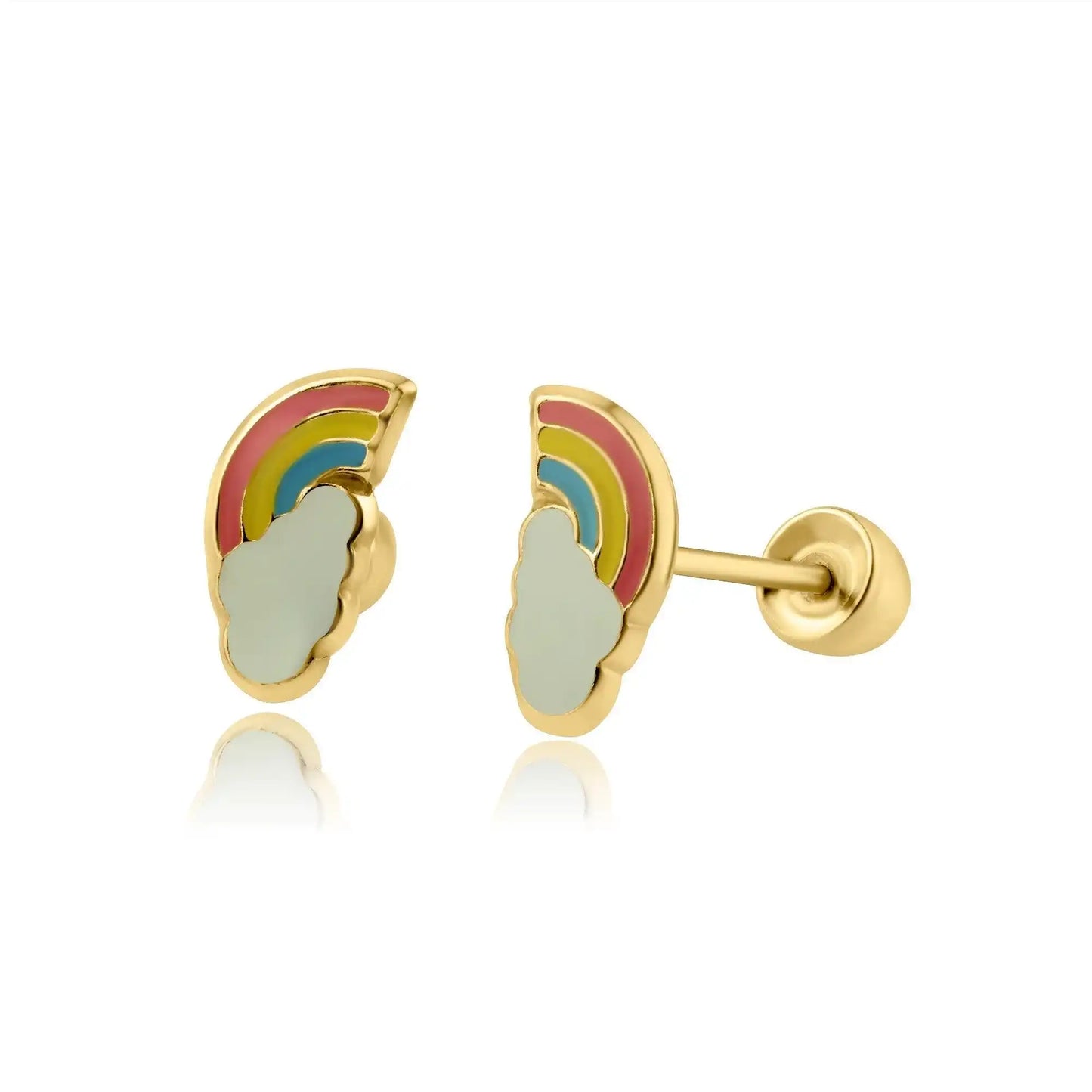 14 Karat Yellow Gold Rainbow Screw Back Earring
