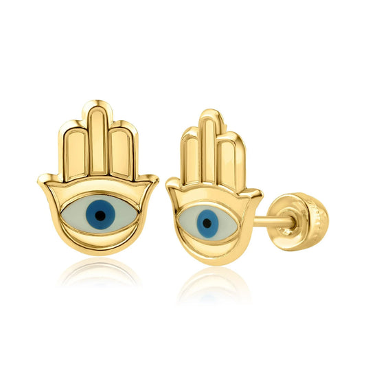 14 Karat Yellow Gold Hamsa Screw Back Earring