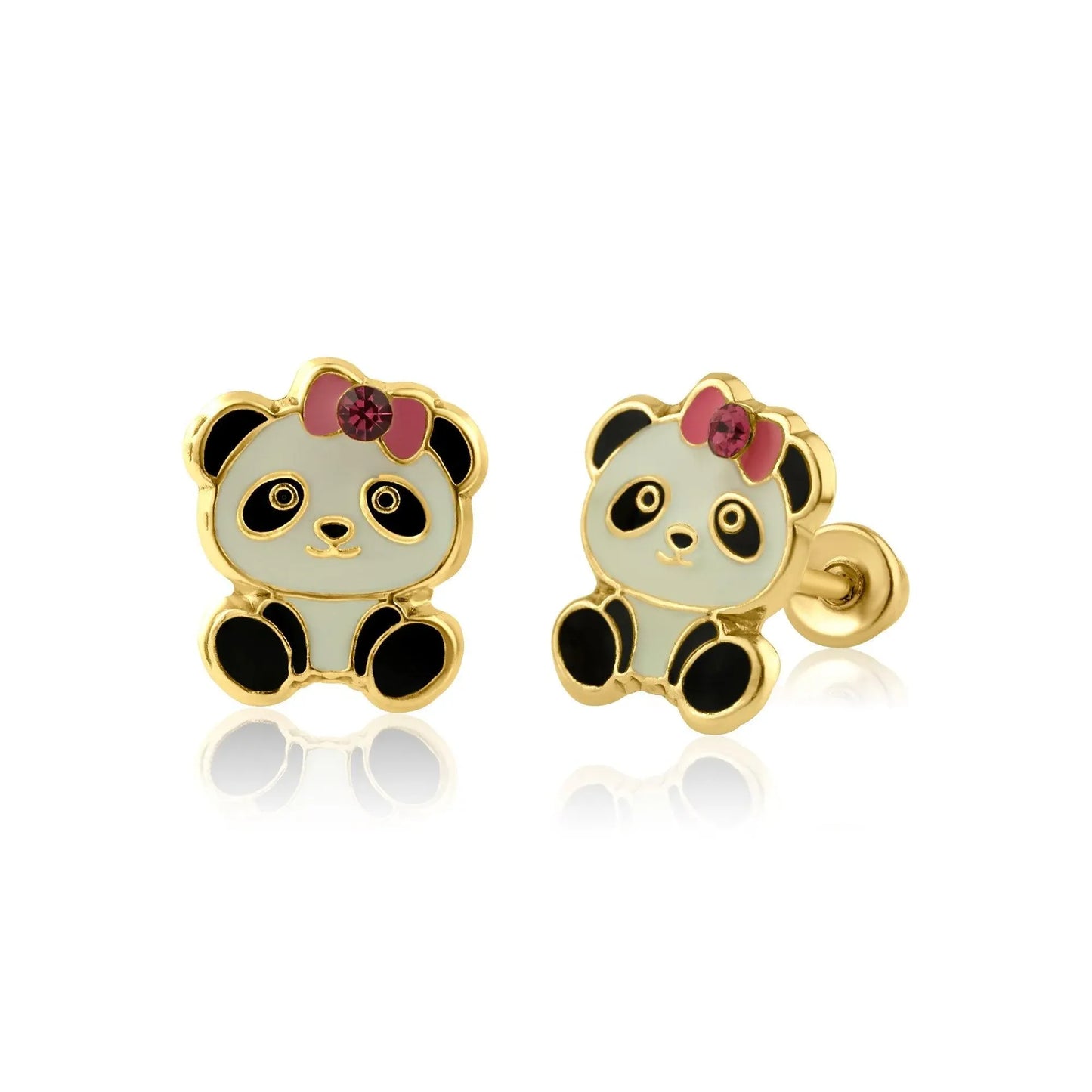 14 Karat Yellow Gold Panda Screw Back Earring