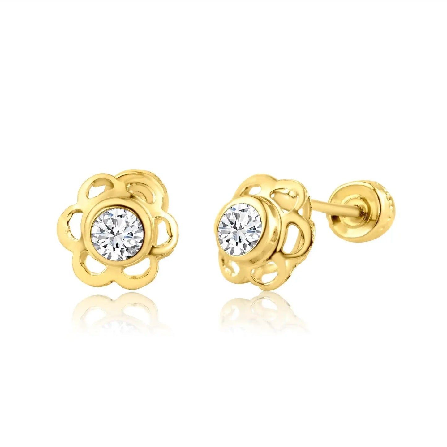 14 Karat Yellow Gold Flower Screw Back Earring
