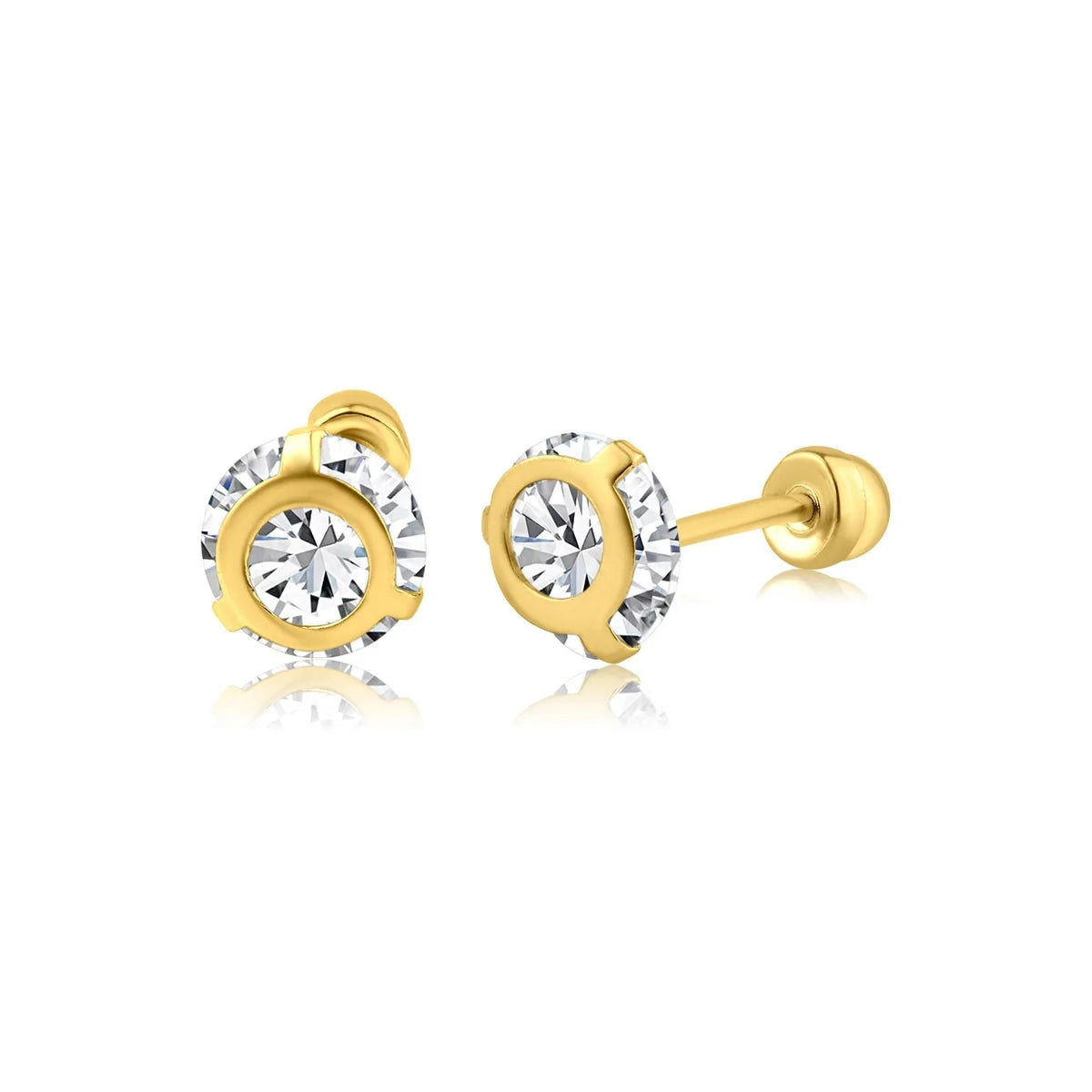 14 Karat Yellow Gold 5mm Bezel CZ Screw Back Earring