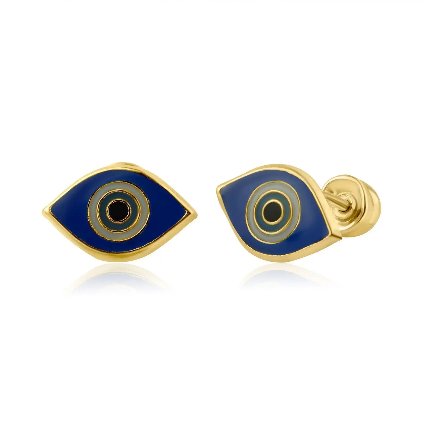 14 Karat Yellow Gold Evil Eye Screw Back Earring