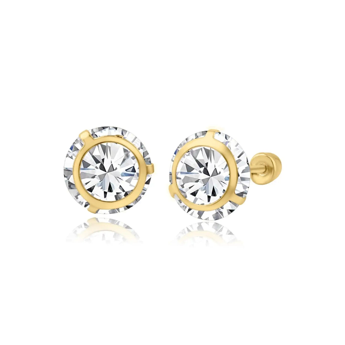 14 Karat Yellow Gold 7mm Bezel Edge Screw Back Earring