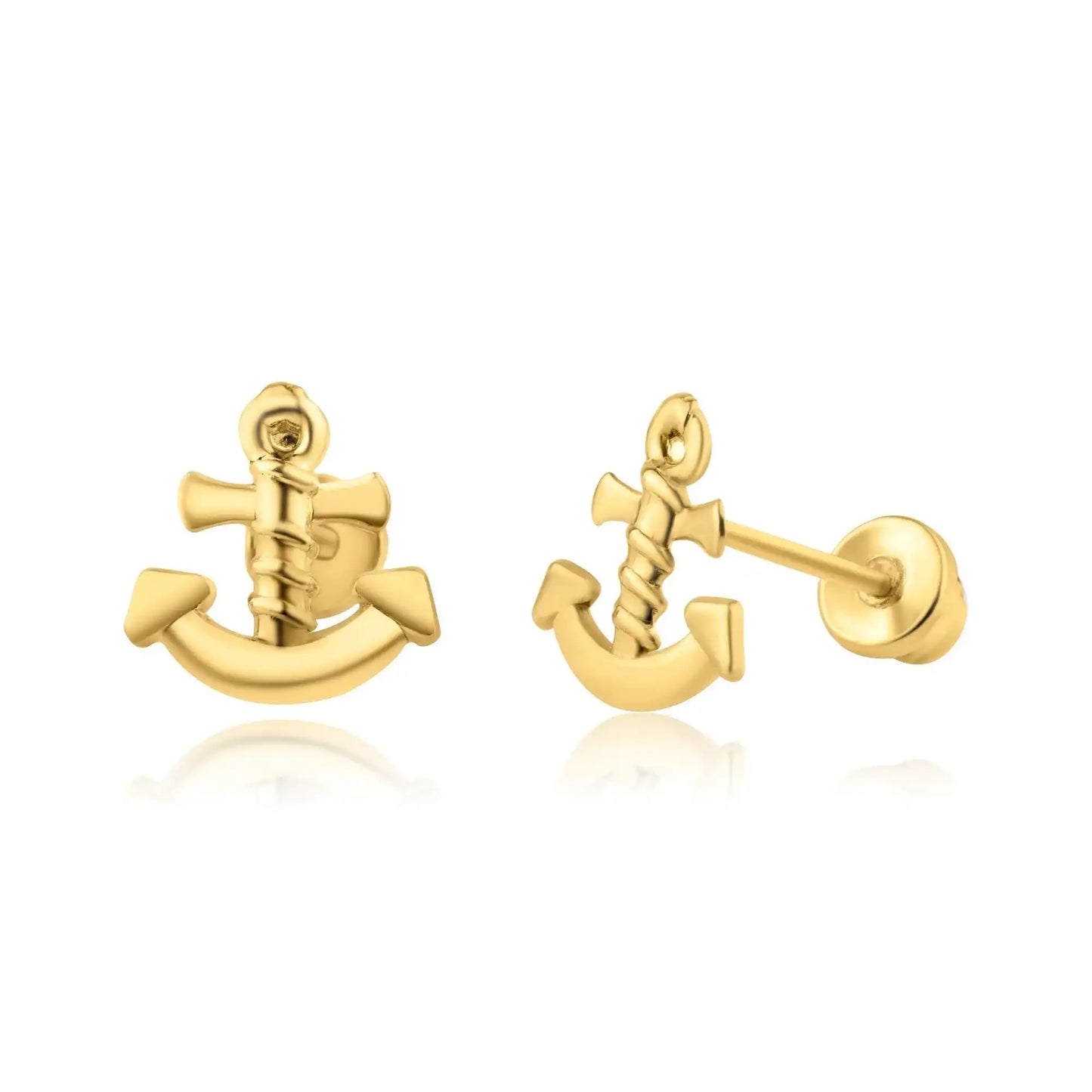 14 Karat Yellow Gold Cross Anchor Screw Back Earring