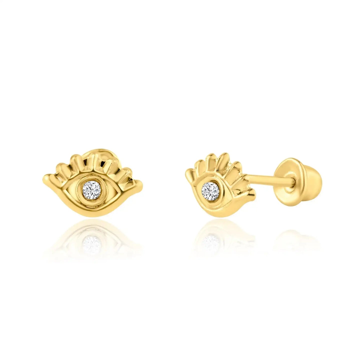 14 Karat Yellow Gold CZ Eyes Screw Back Earring