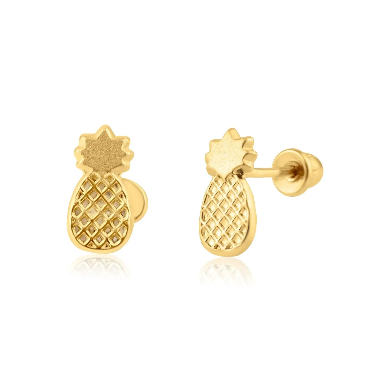 14 Karat Yellow Gold Pineapple Screw Back Earring