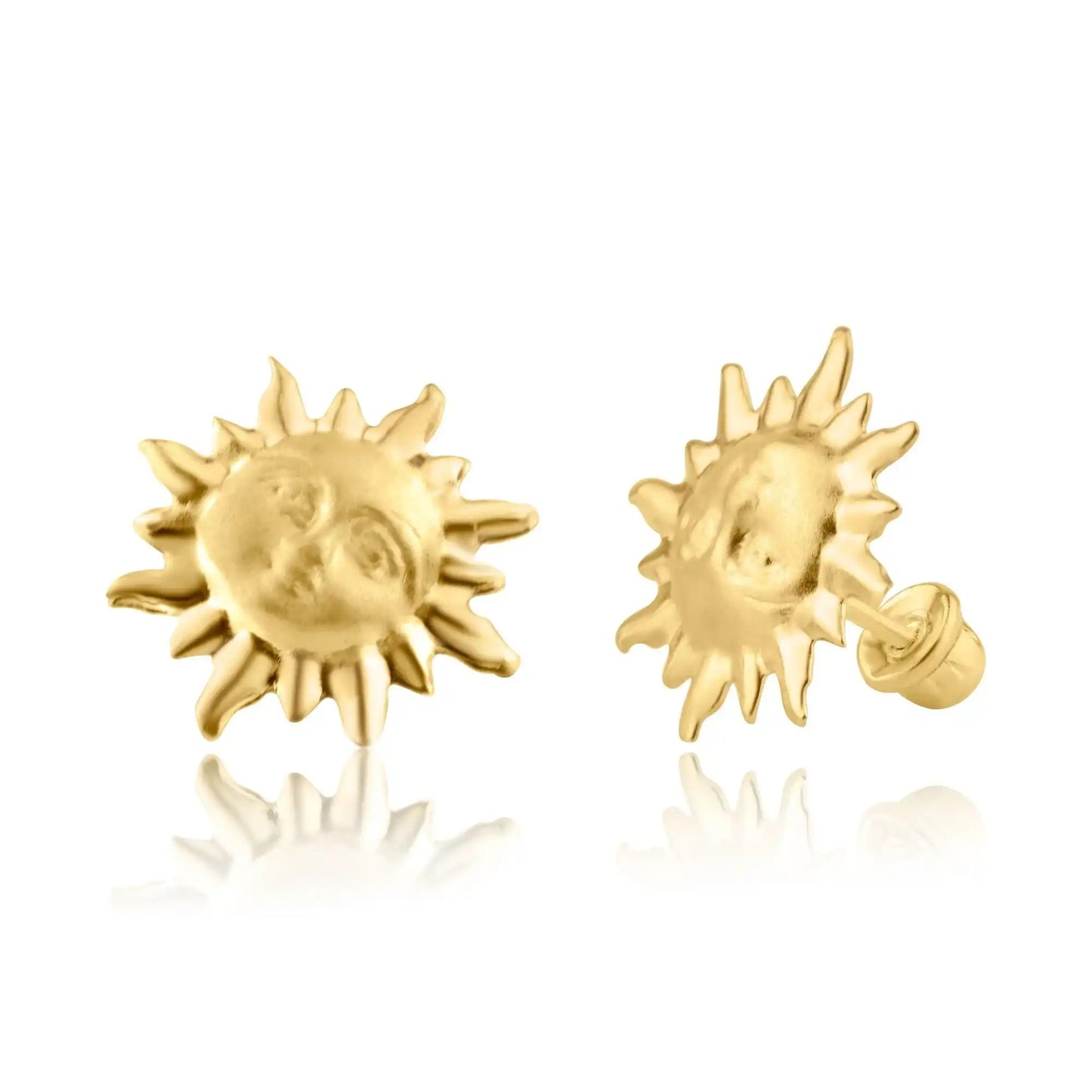 14 Karat Yellow Gold Sun Screw Back Earring