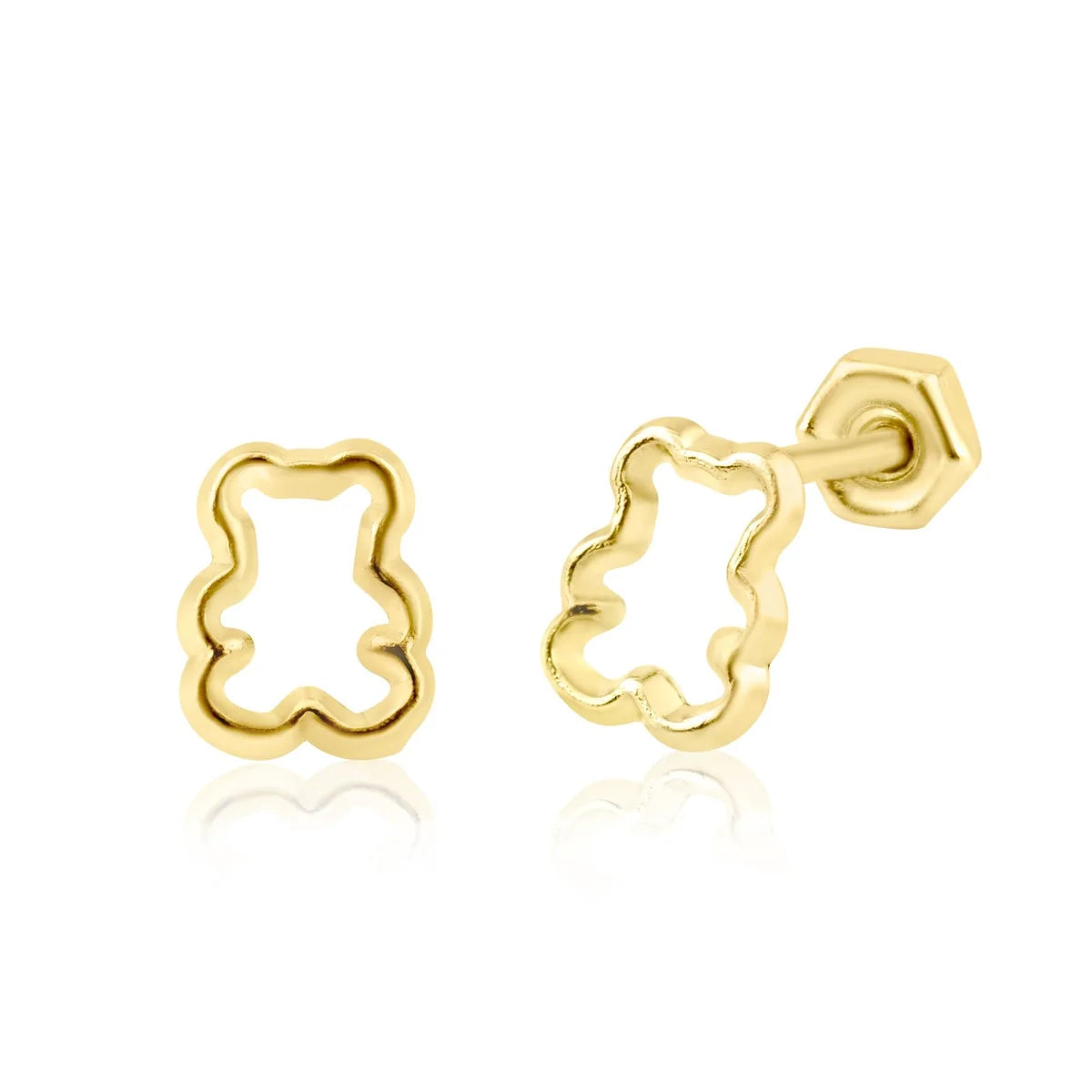 14 Karat Yellow Gold Outline Bear Shape Screw Back Earring