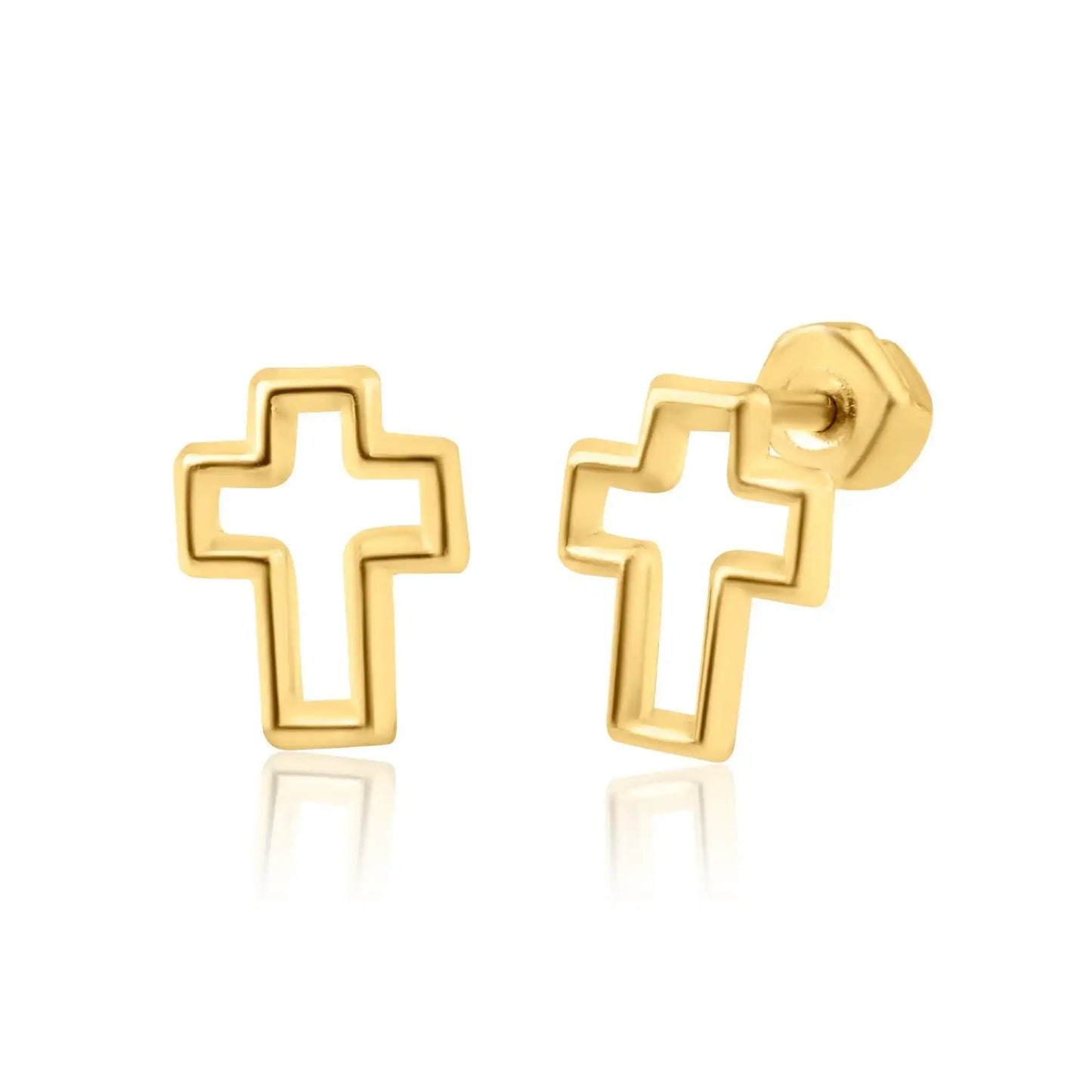 14 Karat Yellow Gold Cross Silhouette Stud Screw Back Earring