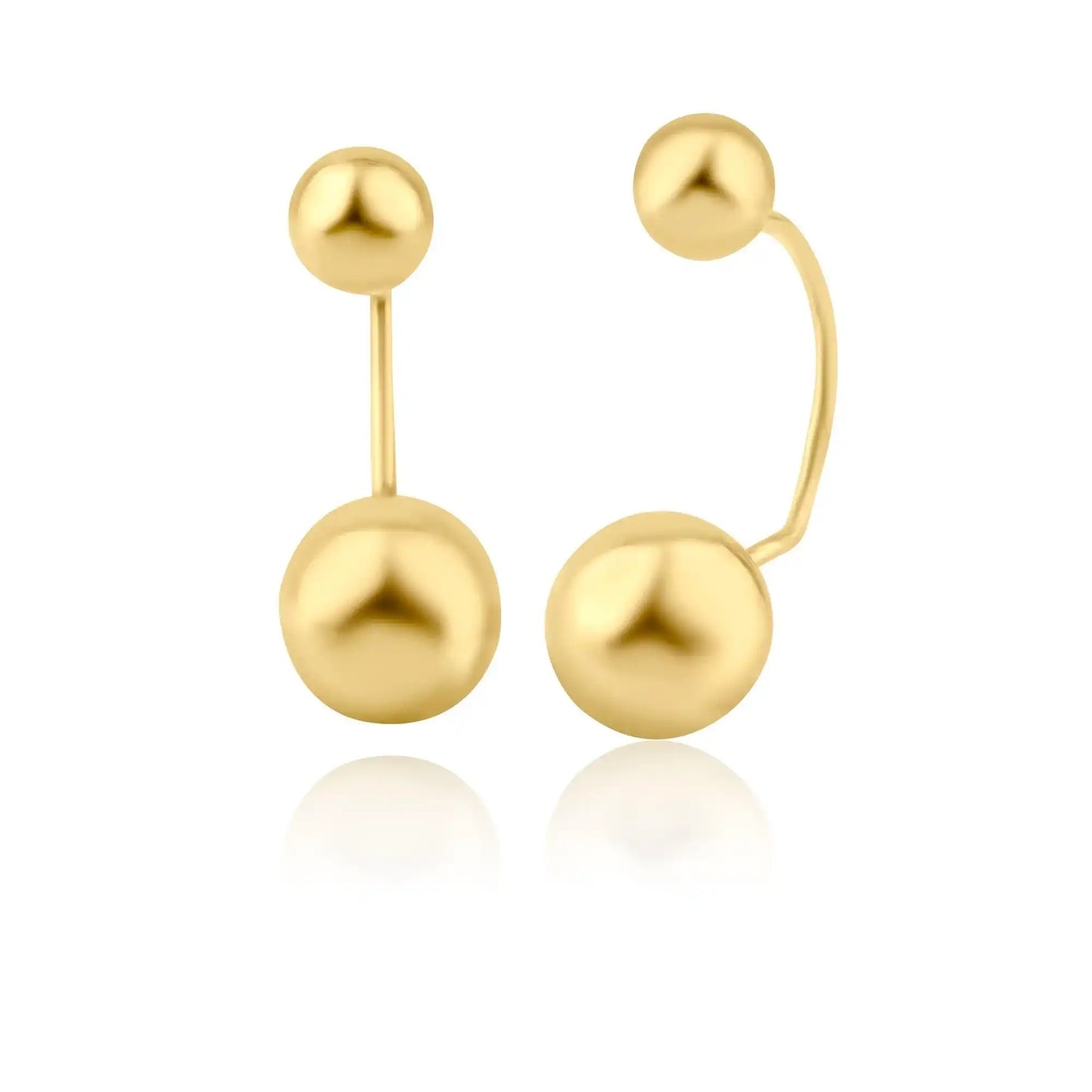 14 Karat Yellow Gold Front and Back Dangling Ball Screw Back Earring