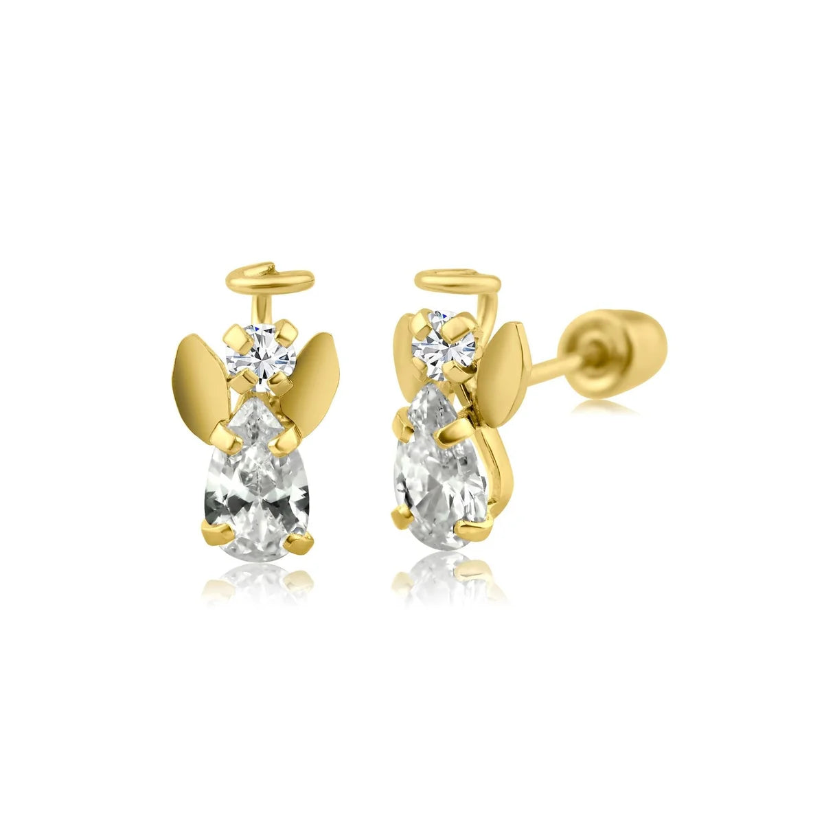 14 Karat Yellow Gold Angel CZ Screw Back Earring
