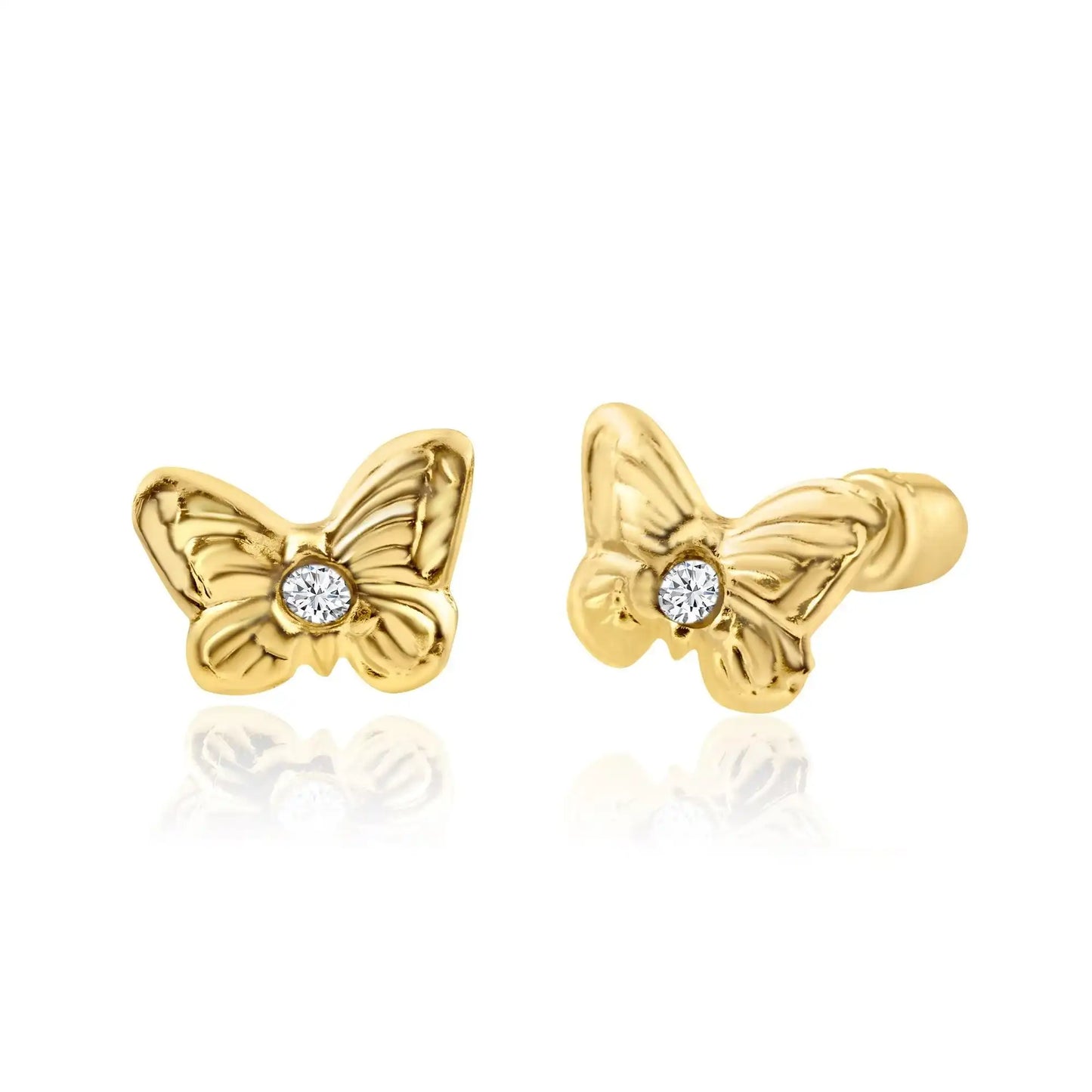 14 Karat Yellow Gold Butterfly CZ Screw Back Earring