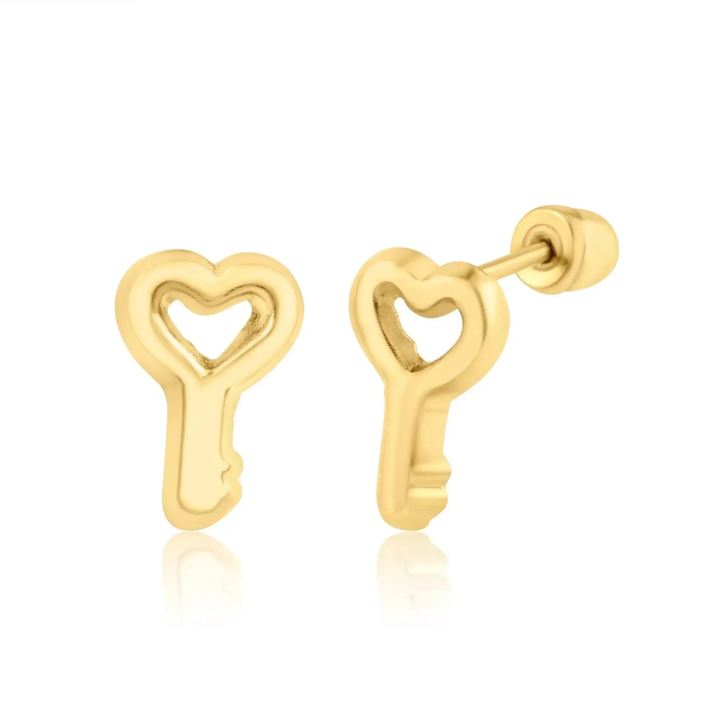 14 Karat Yellow Gold Heart Key Screw Back Earring