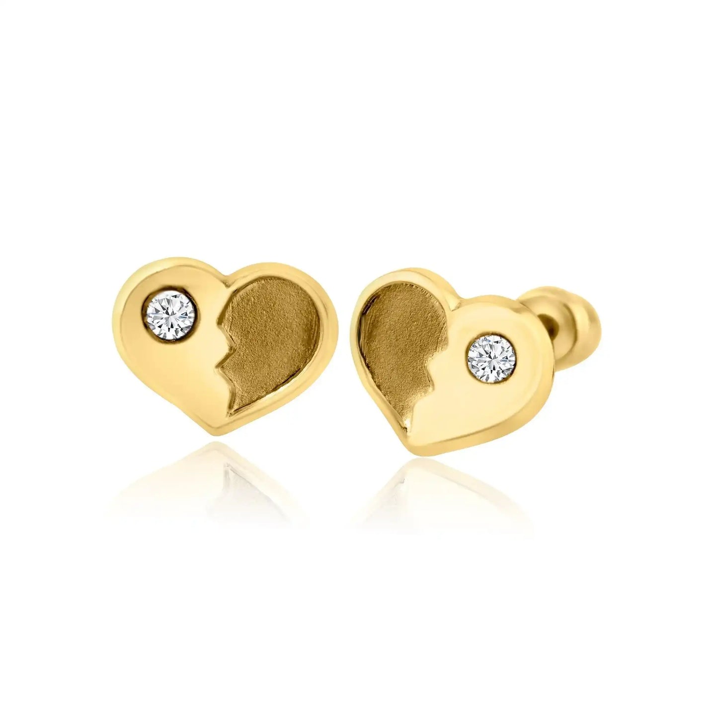 14 Karat Yellow Gold Heart CZ Screw Back Earring
