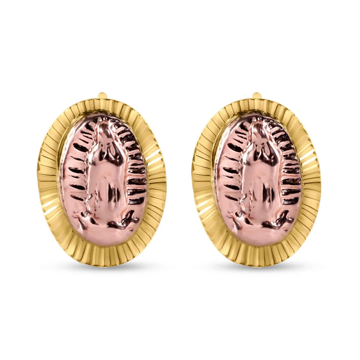 14 Karat Yellow Gold 2 Tone Guadalupe Diamond Cut Screw Back Earrings