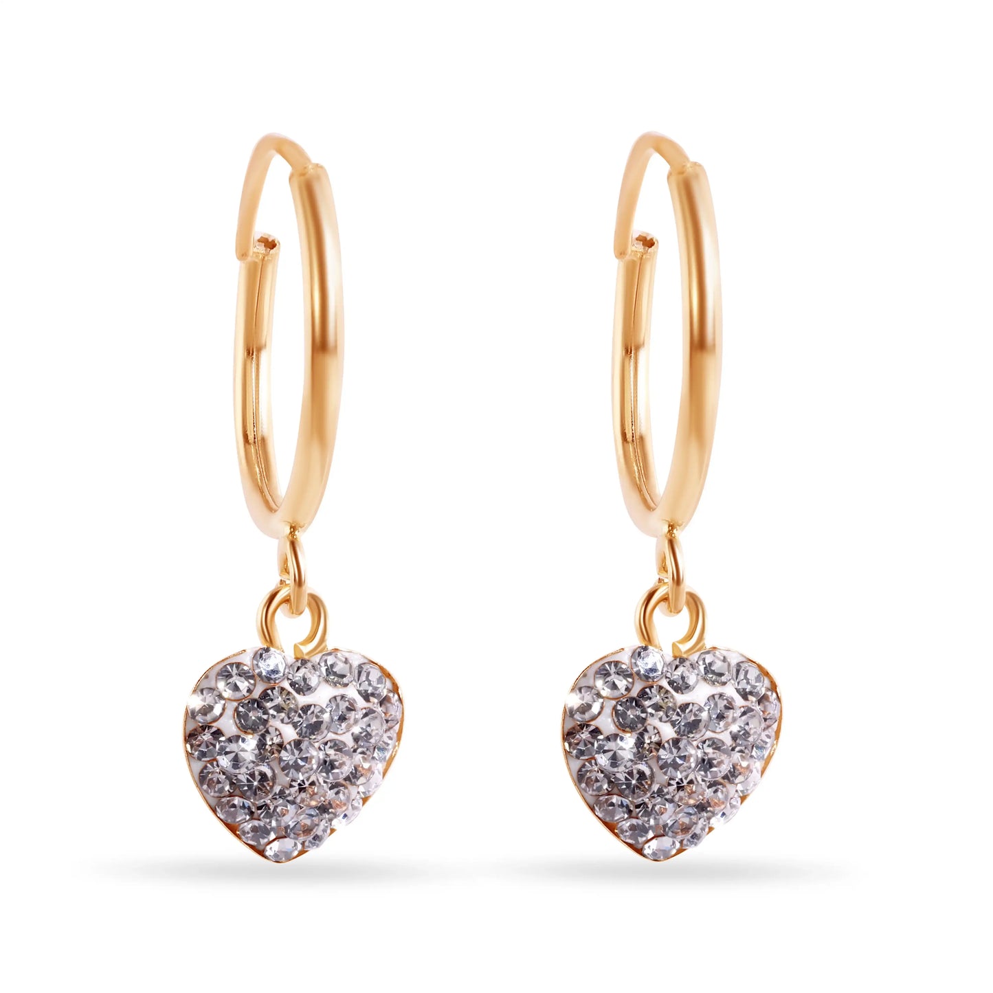 14 Karat Heart Clear CZ 11mm Hoop Earrings