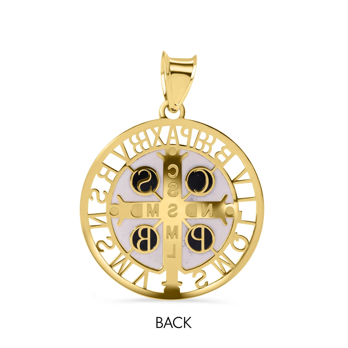 14 Karat Yellow Gold Oval Enamel Saint Benedict Prayer 19.8mm Pendant
