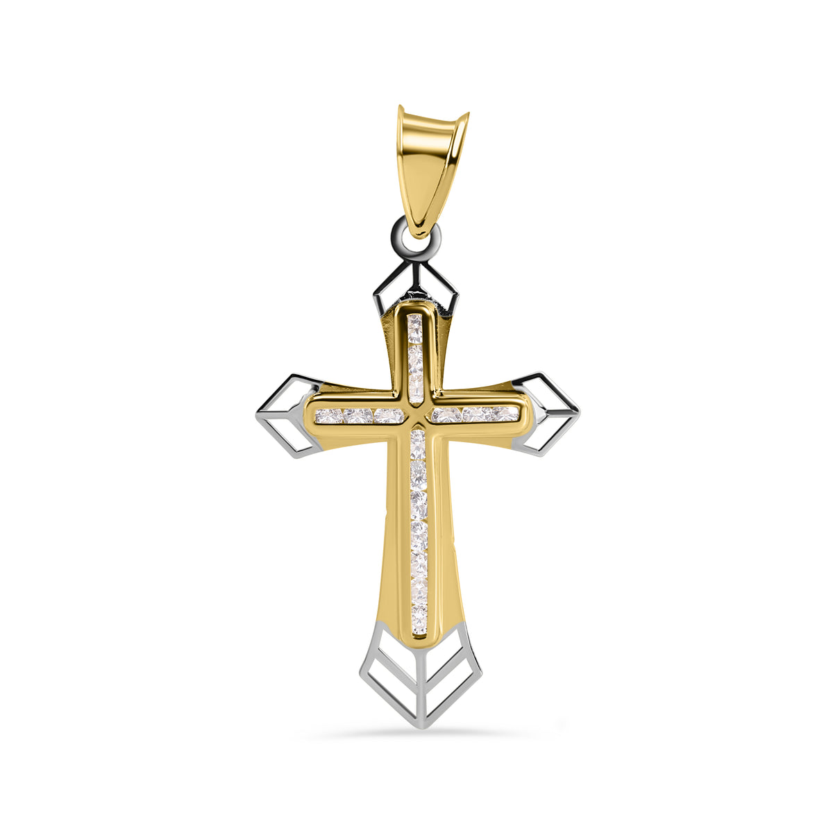 14 Karat Yellow Gold Cross Clear CZ Pendant