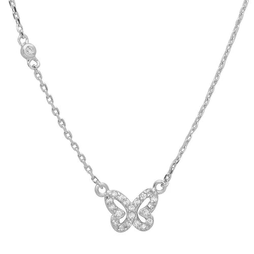 925 Sterling Silver Rhodium Plated Butterfly CZ Necklace