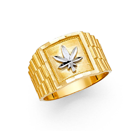 14K Men’s Two-Tone Marijuana Leaf Ring