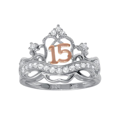 925 Sterling Silver Two-Tone Quinceanera Crown Ring