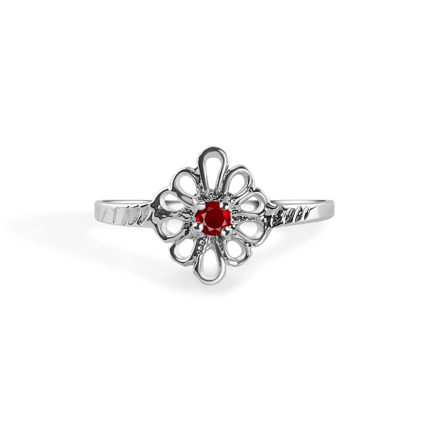 925 Sterling Silver Rhodium Plated Filigree Birthstone Ring