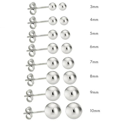925 Sterling Silver High Polished Bead Stud Earrings