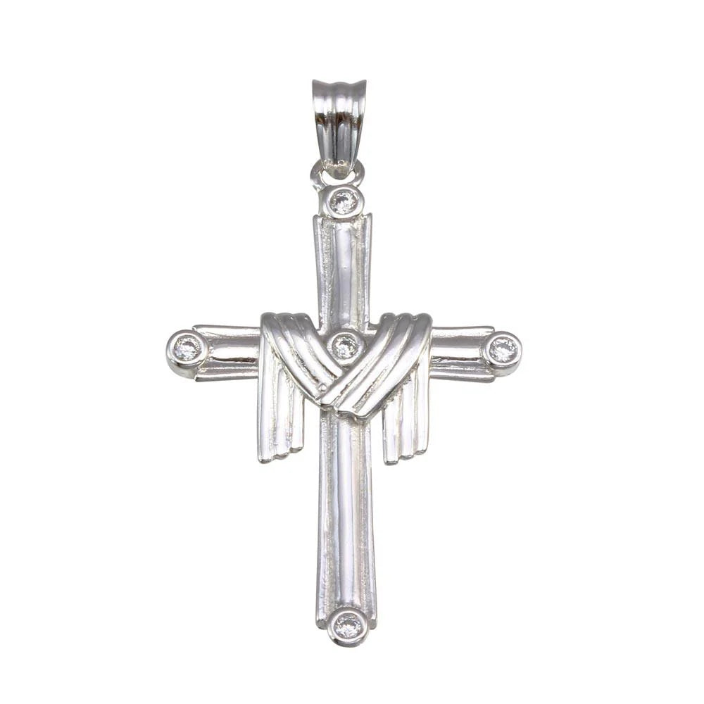 925 Sterling Silver Rhodium Plated Cloth Cross Pendant