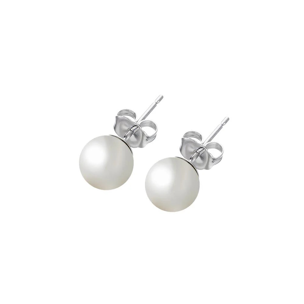 925 Sterling Silver Rhodium Plated Pearl Stud Earrings