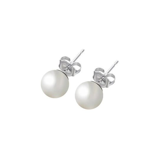 925 Sterling Silver Rhodium Plated Pearl Stud Earrings
