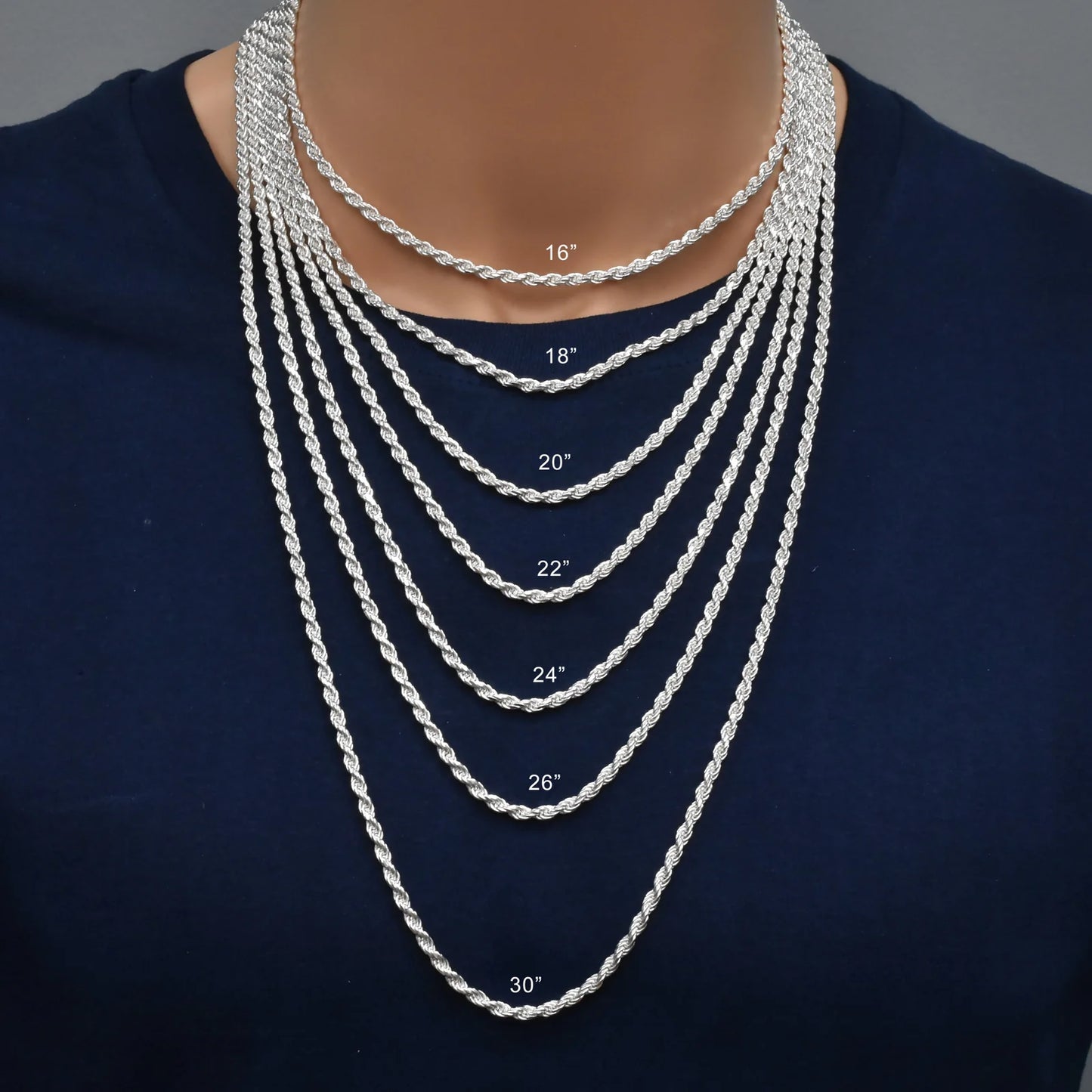 Silver Rope 070 Chain or Bracelet 3.4mm