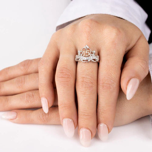 925 Sterling Silver Two-Tone Quinceanera Crown Ring