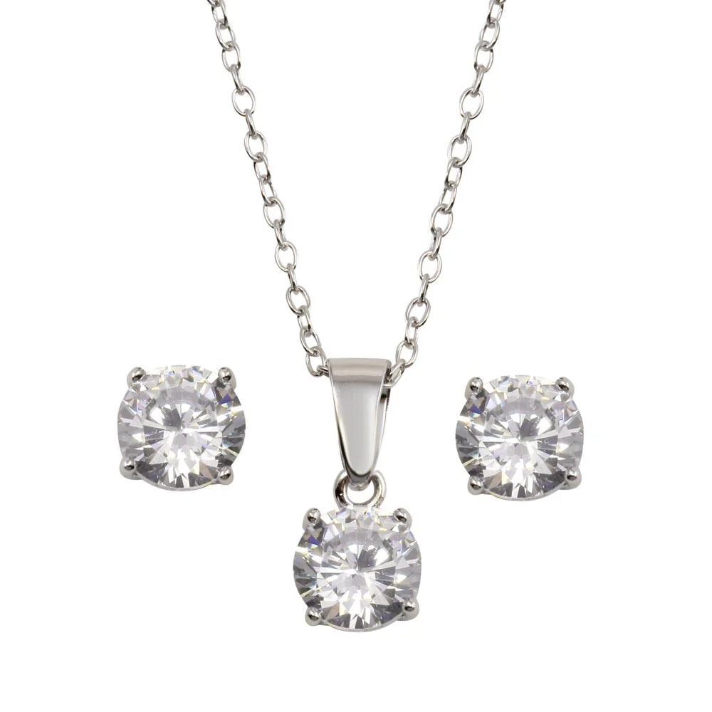 925 Sterling Silver Rhodium Plated Clear CZ Necklace and Earrings Set