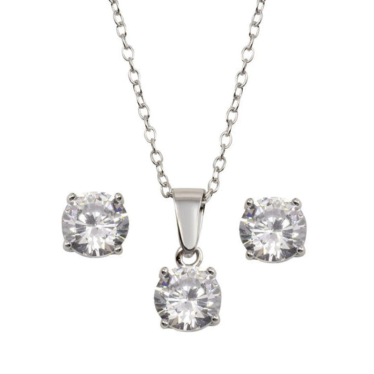 925 Sterling Silver Rhodium Plated Clear CZ Necklace and Earrings Set