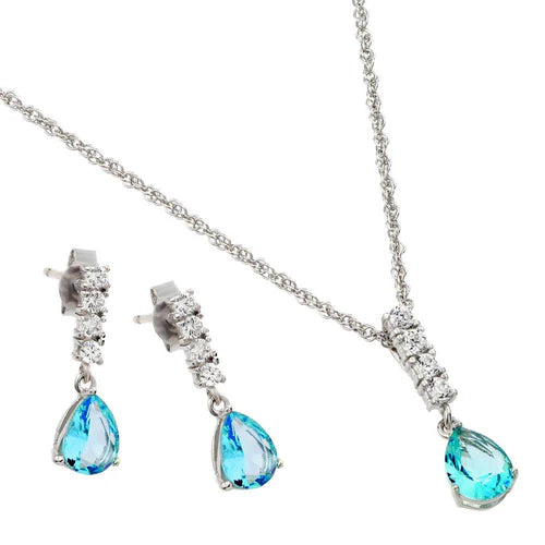 925 Sterling Silver Rhodium Plated Teardrop CZ Dangling Matching Set