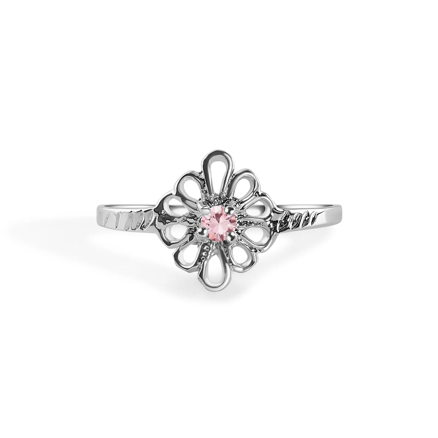 925 Sterling Silver Rhodium Plated Filigree Birthstone Ring