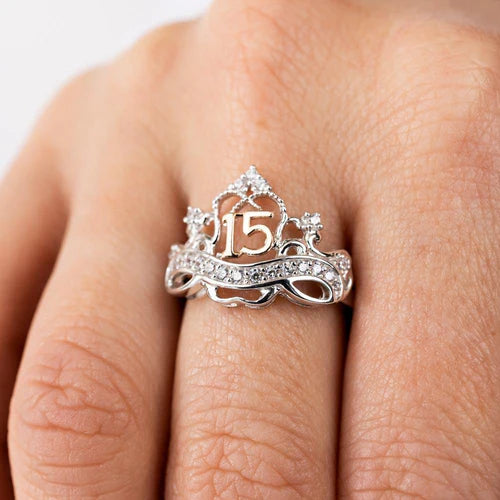 925 Sterling Silver Two-Tone Quinceanera Crown Ring