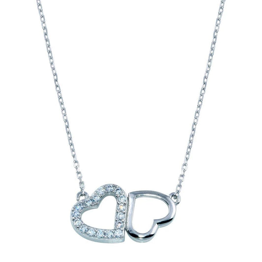 925 Sterling Silver Rhodium Plated CZ Twin Hearts Necklace