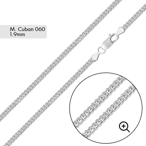 925 Sterling Silver Rhodium Plated Miami Cuban 060 Chain Link 1.9mm