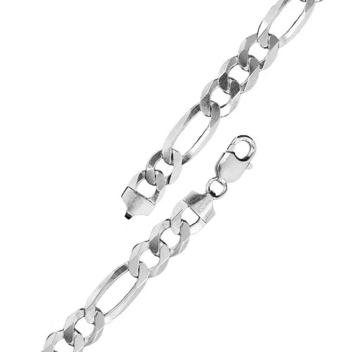925 Sterling Silver Rhodium Plated Flat Light Weight Figaro 180 Chain 6.8mm