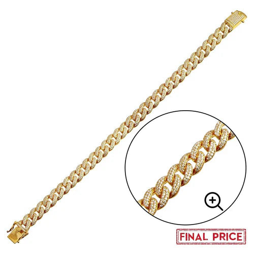 925 Sterling Silver Gold Plated 9.5mm Miami Curb CZ Chain and Bracelet