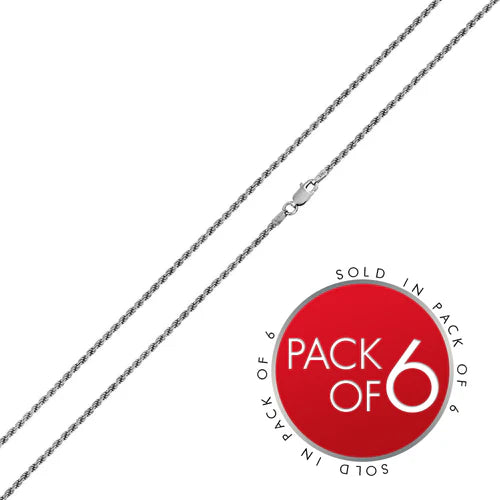 925 Sterling Silver Rhodium Plated Rope 025 Chain 1.1mm (Pk of 6)