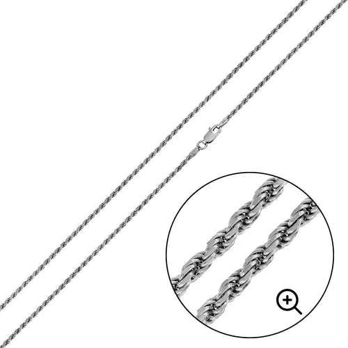925 Sterling Silver Rhodium Plated Rope 025 Chain 1.1mm (Pk of 6)