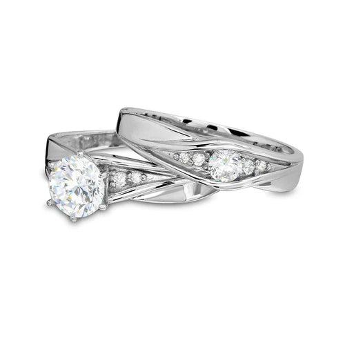 925 Sterling Silver Rhodium Plated Round CZ Center Stone Wedding Ring