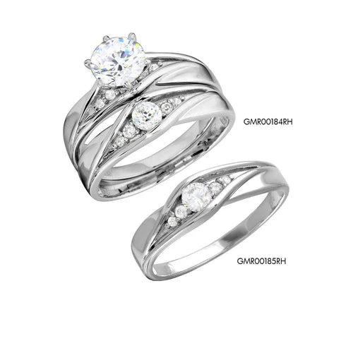 925 Sterling Silver Rhodium Plated Round CZ Center Stone Wedding Ring