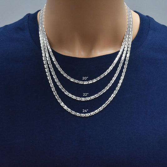 Silver Bird Eye Diamond Cut Curb 100 3.9mm Link Chain