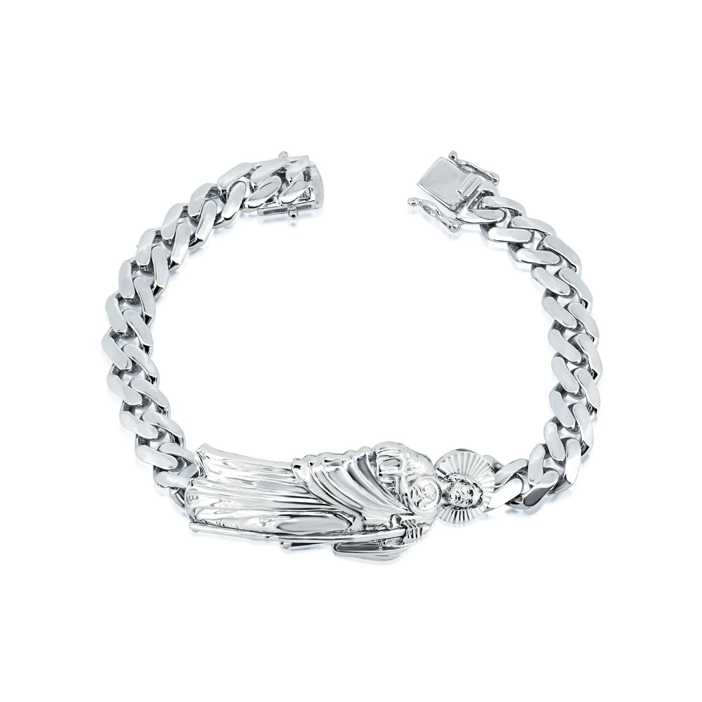 925 Sterling Silver Rhodium Plated St Jude Cuban 8.8mm Cuban Bracelet