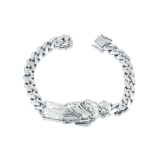 925 Sterling Silver Rhodium Plated St Jude Cuban 8.8mm Cuban Bracelet
