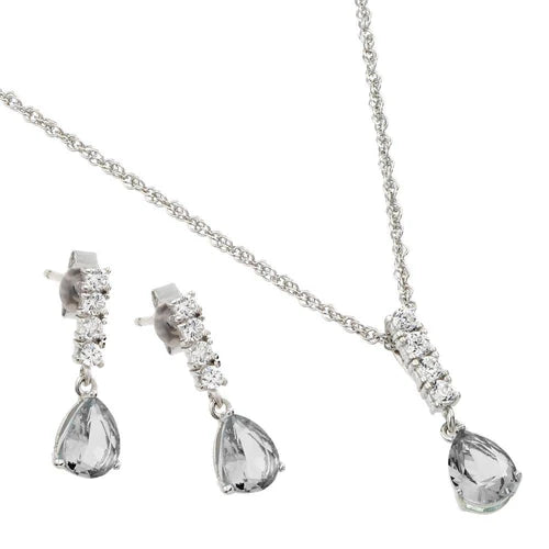 925 Sterling Silver Rhodium Plated Teardrop CZ Dangling Matching Set